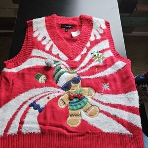 Red Holiday Sweater Vest with Festive Design